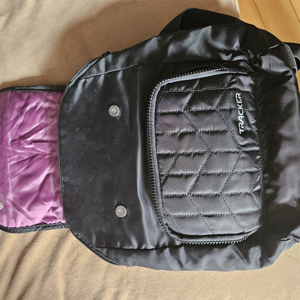 Black Quilted Small Backpack with Purple Lining